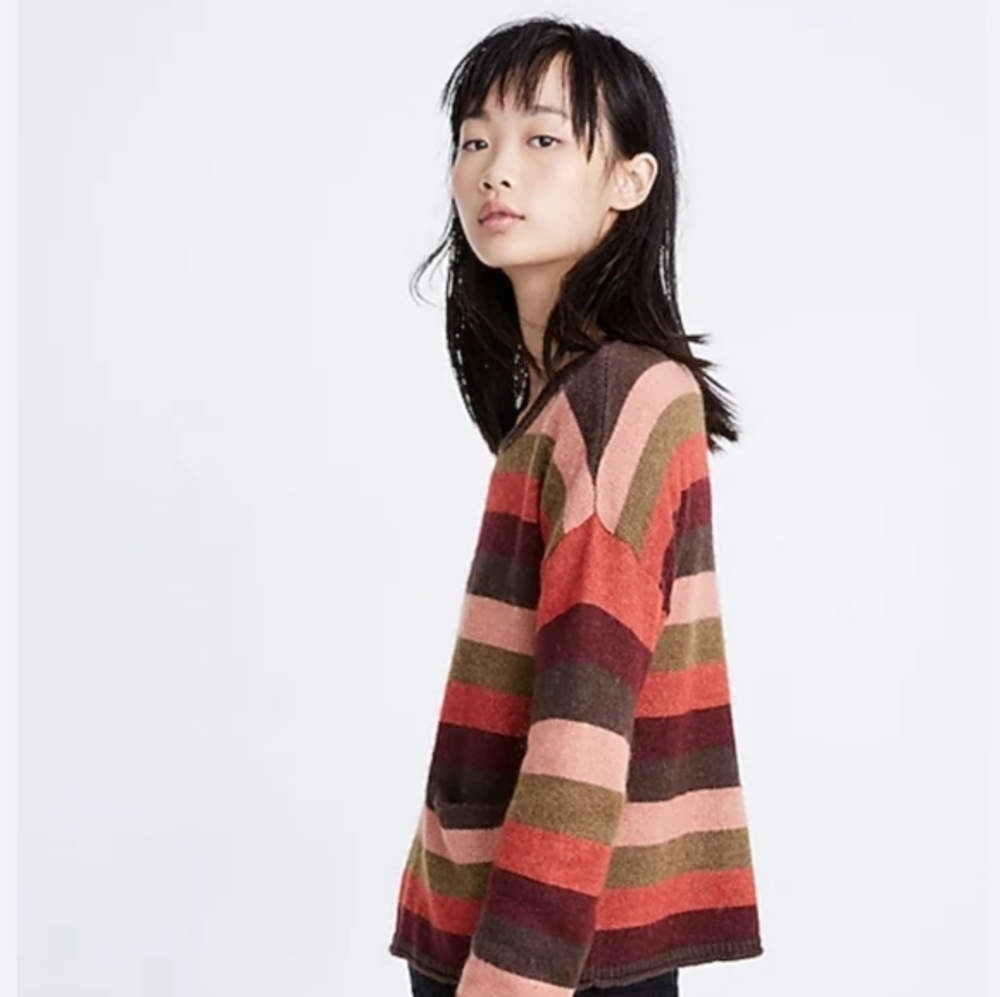 Madewell Chelsea Pocket Pullover Sweater Multi Stripe Top Shirt Size Small